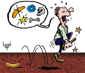 fuss an banane stossen